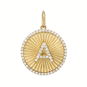 14K Solid Gold Pave Diamond Fluted Initial Pendant, (14K-DP-051)