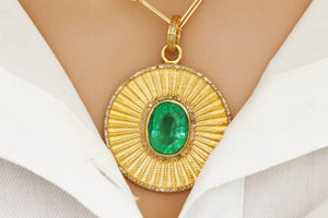 Pave Diamond Fluted Emerald Pendant, (DPL-2588)