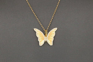 14K Solid Gold & Pave Diamond Butterfly Pendant, (14K-DP-052)