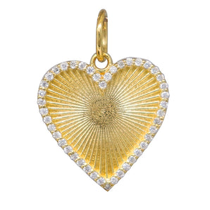 14K Solid Gold Pave Diamond Fluted Heart Pendant,  (14K-DP-059)