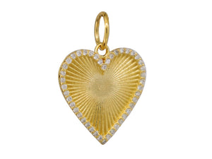 14K Solid Gold Pave Diamond Fluted Heart Pendant,  (14K-DP-059)