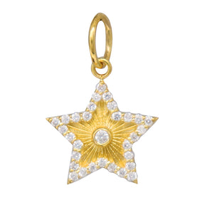 14K Solid Gold Pave Diamond Star Pendant, (14K-DP-060)