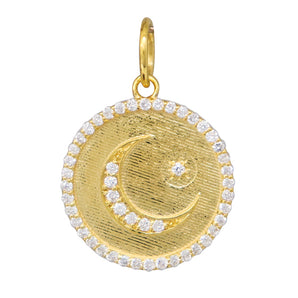 14K Solid Gold Pave Diamond Moon and Star Pendant, (14K-DP-061)