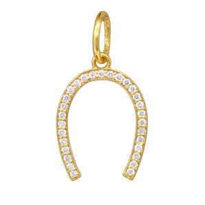 14K Solid Gold Pave Diamond Lucky Horse Shoe Pendant, (14K-DP-065)