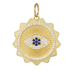 14K Solid Gold Pave Diamond Ancient Evil Eye Pendant, (14K-DP-068)