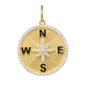 14K Solid Gold Pave Diamond Compass Pendant, (14K-DP-069)