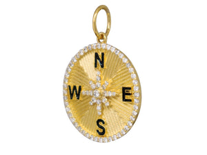 14K Solid Gold Pave Diamond Compass Pendant, (14K-DP-069)