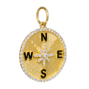 14K Solid Gold Pave Diamond Compass Pendant, (14K-DP-069)