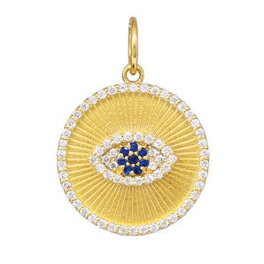 14K Solid Gold Pave Diamond Fluted Ancient Evil Eye Pendant, (14K-DP-070)