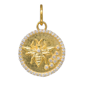 14K Solid Gold Pave Diamond Honey Bee Pendant, (14K-DP-073)