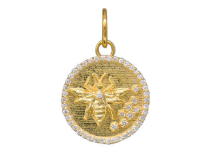 14K Solid Gold Pave Diamond Honey Bee Pendant, (14K-DP-073)