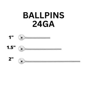 Sterling Silver Ball Pin 24 GA, Ball Headpins Available in 3 Sizes - 1 Inch, 1.5 Inches and 2 Inches, Wholesale Bulk Pricing, (SS-B24)
