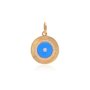 14k Solid Gold & Diamond Turquoise Fluted Pendant, (14K-DP-123)