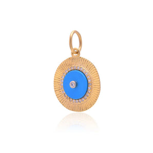 14k Solid Gold & Diamond Turquoise Fluted Pendant, (14K-DP-123)