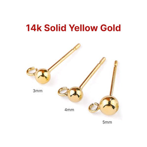 14k SOLID Gold Ball Post Earring with Open Ring 3 mm, 4 mm, 5 mm,(14k-111)