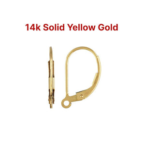 14K SOLID Gold Plain Lever-Back Ear Wire with Open Ring, (14k-112)