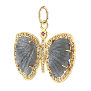 Pave Diamond & Labradorite Large Butterfly Pendant, (DPM-1306)