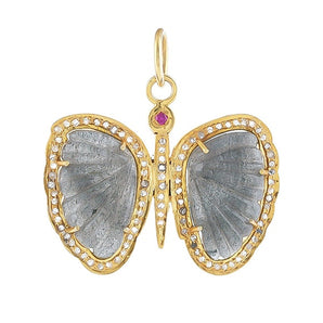 Pave Diamond & Labradorite Large Butterfly Pendant, (DPM-1306)