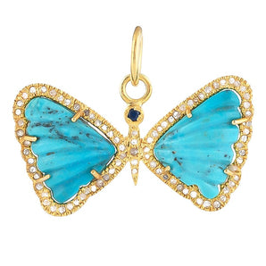 Pave Diamond & Turquoise With Blue Sapphire Butterfly Pendant, (DPM-1290)