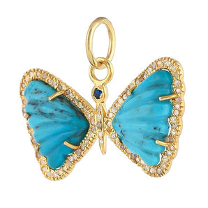 Pave Diamond & Turquoise With Blue Sapphire Butterfly Pendant, (DPM-1290)