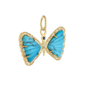 Pave Diamond & Turquoise With Blue Sapphire Butterfly Pendant, (DPM-1290)
