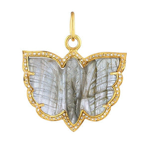 Pave Diamond & Labradorite Butterfly Pendant, (DPM-1284)