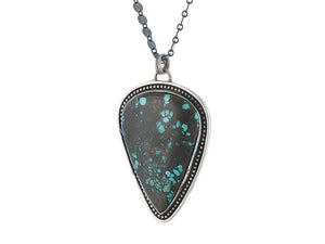 Sterling Silver Turquoise Large Handcrafted Teardrop Pendant, (SP-5821)