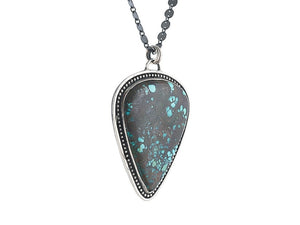 Sterling Silver Turquoise Large Handcrafted Teardrop Pendant, (SP-5821)