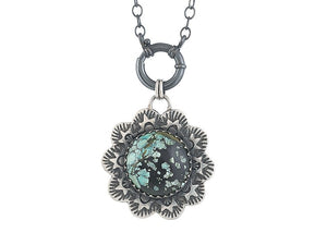 Sterling Silver Turquoise Large Flower Pendant, (SP-5807)