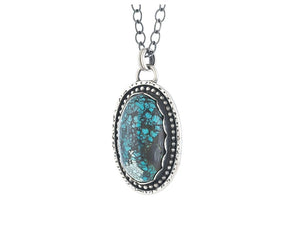 Sterling Silver Turquoise Handcrafted Oval Pendant, (SP-5819)