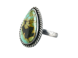 Sterling Silver Turquoise Drop Shape 7 US Ring , (SR-1)