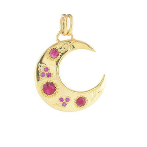 Sterling Silver Ruby Celestial Moon Pendant, (DPM-1307)