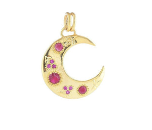 Sterling Silver Ruby Celestial Moon Pendant, (DPM-1307)
