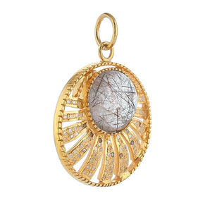 Pave Diamond & Golden Rutile Pendant, (DPM-1303)