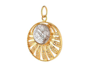 Pave Diamond & Golden Rutile Pendant, (DPM-1303)