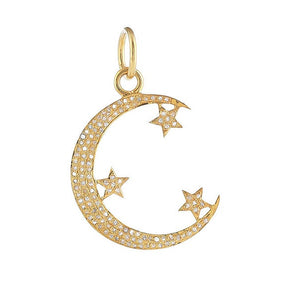 Pave Diamond Crescent Moon Star Pendant, (DPM-1294)