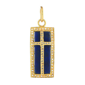 Pave Diamond & Lapis Cross Pendant, (DPM-1287)