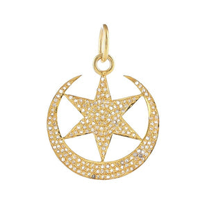 Pave Diamond Crescent Moon & Star Pendant, (DPM-1282)