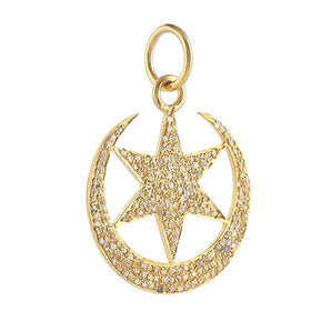 Pave Diamond Crescent Moon & Star Pendant, (DPM-1282)