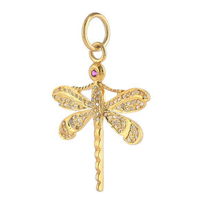 Pave Diamond & Ruby Dragonfly Pendant, (DPM-1293)