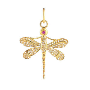 Pave Diamond & Ruby Dragonfly Pendant, (DPM-1293)