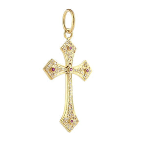 Pave Diamond & Ruby Filigree Cross Pendant, (DPM-1300)