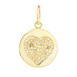 Pave Diamond Round Love Heart Pendant, (DPS-210)