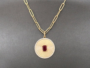 14K Solid Gold Pave Diamond Fluted Ruby Pendant, (14K-DP-050)