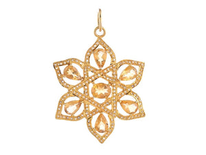 Pave Diamond & Citrine Flower Pendant, (DPL-2574)