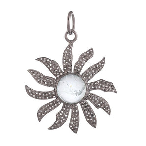 Pave Diamond & Aquamarine Sunburst Pendant, (DPL-2573)