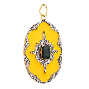 Pave Diamond & Emerald Enamel Pendant, (DPL-2577)