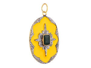 Pave Diamond & Emerald Enamel Pendant, (DPL-2577)