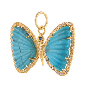 Pave Diamond & Turquoise With Blue Sapphire Butterfly Pendant, (DPL-2569)