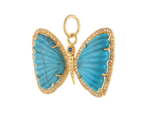 Pave Diamond & Turquoise With Blue Sapphire Butterfly Pendant, (DPL-2569)